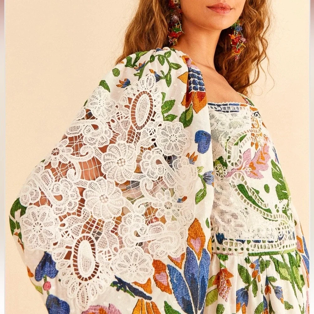 🌺🎉HP🎉🌺 NWOT Farm Rio Summer Garden Lace Midi Dress - Picture 3 of 16